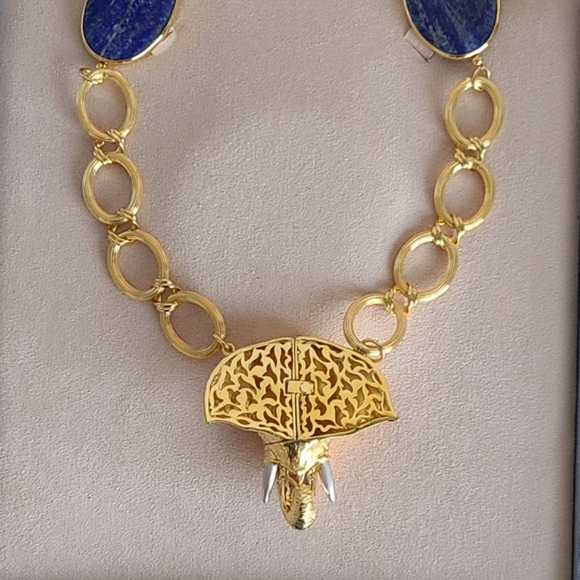 Elephant Reversible Statement Jewel Necklace Lapiz 18K Plated - Picture 5 of 9
